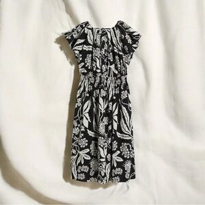 H&M Floral Crinkle Cotton Black and White Dress